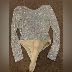 Lulu's Silver Sequin Bodysuit